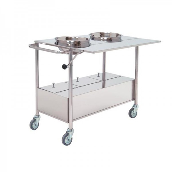 Carro para escayolas: estructura de acero inoxidable con armario inferior, cubetas y tablero Carro para escayolas: estructura de acero inoxidable con armario inferior, cubetas y tablero